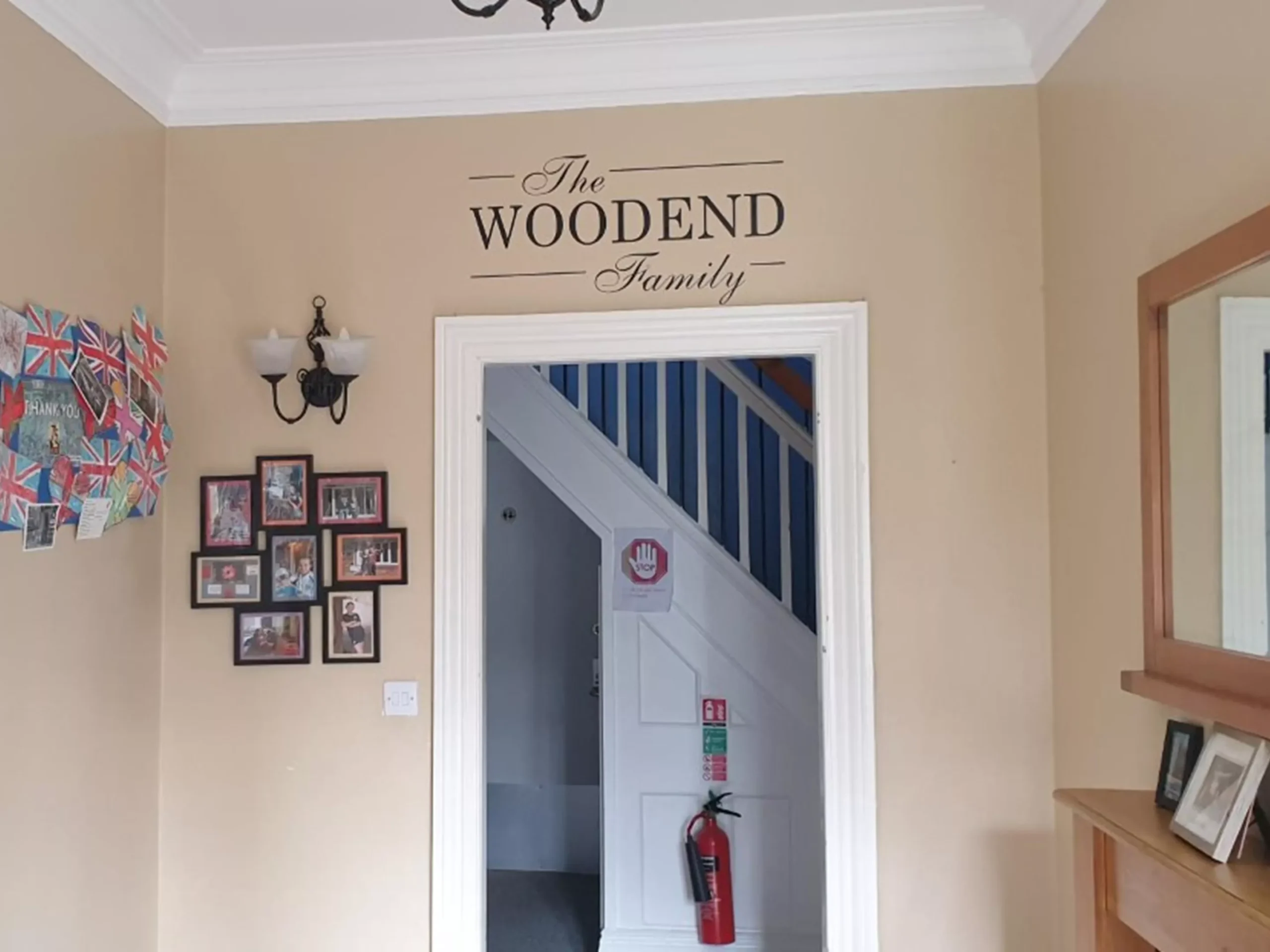 Welcome sign in Woodend House hallway