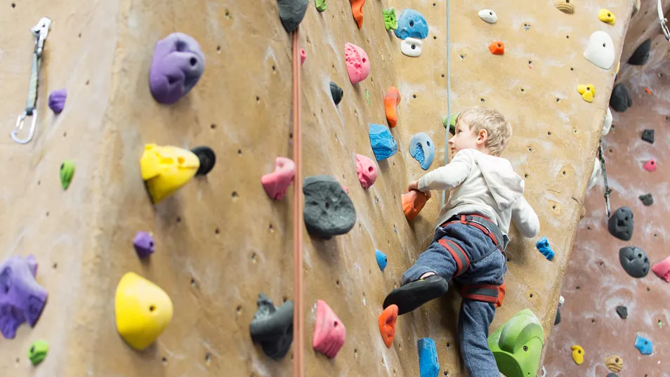 Young person using a climbing wall